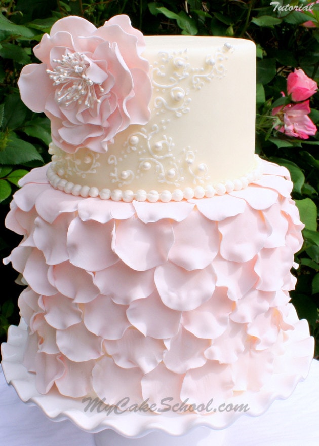 Elegant Fondant Petal Cake Tutorial with Ruffled Flower | My Cake School