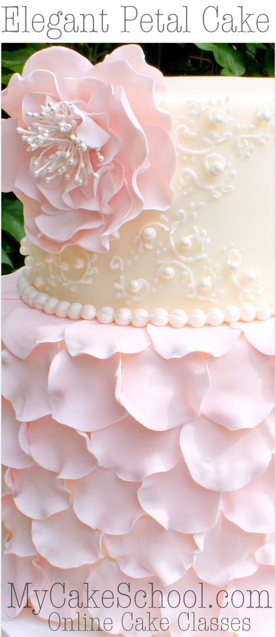 Elegant Fondant Petal Cake with Flower & Scrollwork! Member Cake Decorating Video Tutorial by MyCakeSchool.com Online Cake Decorating Classes!