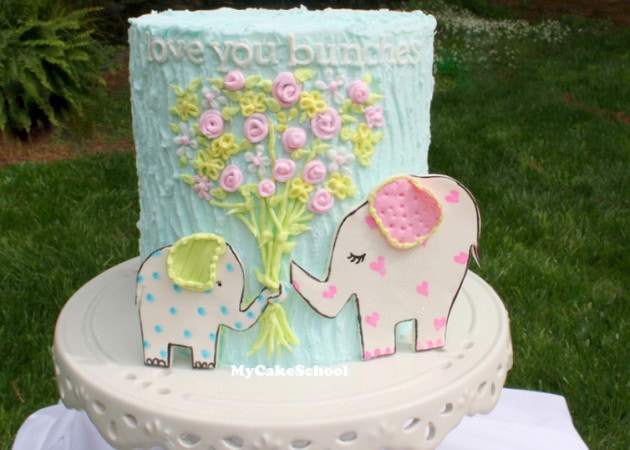 Love You Bunches! Sweet Elephant Cake {free} Tutorial by MyCakeSchool.com! Online Cake Decorating Tutorials & Recipes! 