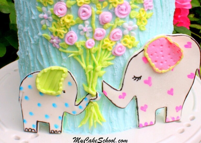 Free Cake Tutorial! Adorable Elephant Cake by MyCakeSchool.com.