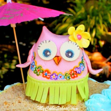 CUTE Hula Owl Cake Topper Tutorial by MyCakeSchool.com! Perfect for beach and pool themed cakes!