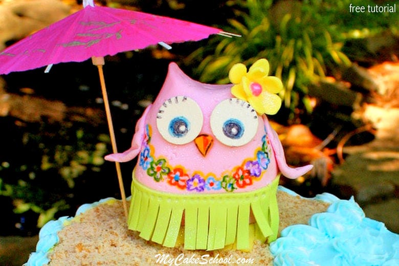 CUTE Hula Owl Cake Topper Tutorial by MyCakeSchool.com! Perfect for beach and pool themed cakes!