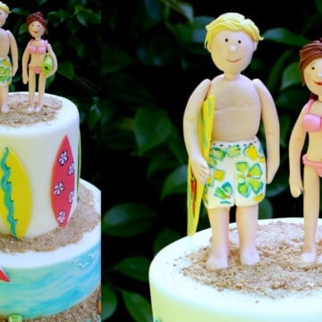 Beach Cake with Modeled Gum Paste Beach Couple! Cake decorating video (for members) by MyCakeSchool.com! Online Cake Classes and Recipes!