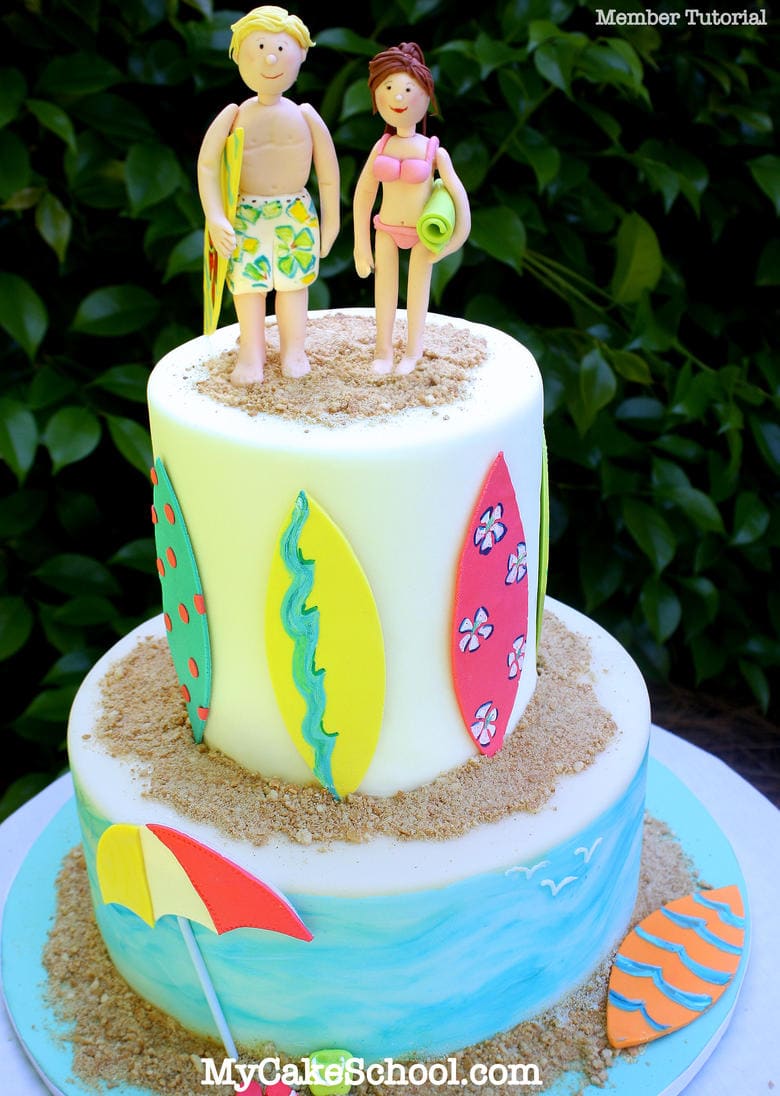 Beach Cake with Modeled Beach Couple! Cake Decorating Video Tutorial by MyCakeSchool.com!