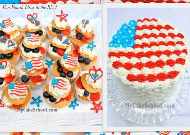 Fabulous Fourth of July Cake and Cupcake Design Ideas! Cake Decorating Tutorial by MyCakeSchool.com. 