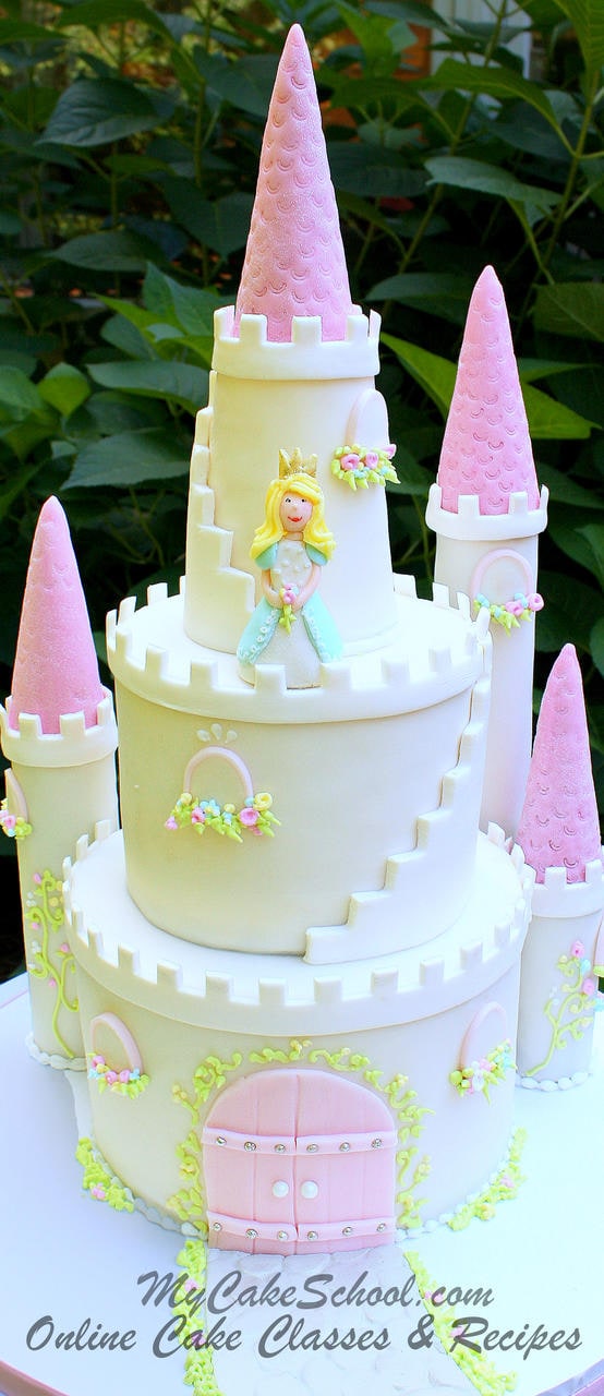 Gorgeous Castle Cake! Cake decorating video tutorial by MyCakeSchool.com. Online cake decorating classes & recipes!