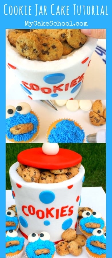 CUTE and easy Cookie Jar Cake and Cookie Monster Cupcakes! Free Tutorial by MyCakeSchool.com!