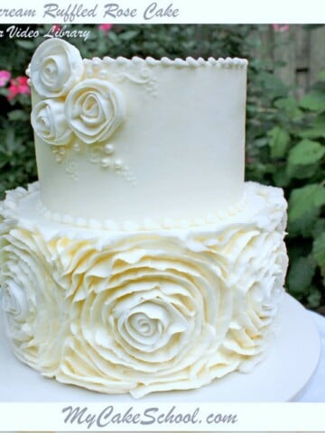 Elegant Buttercream Ruffled Roses Cake in this cake decorating video tutorial by MyCakeSchool.com!