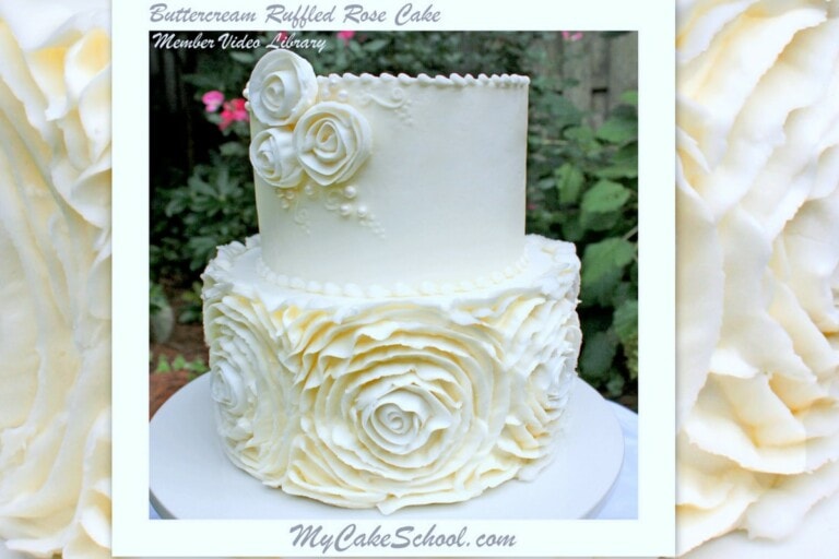 Elegant Buttercream Ruffled Roses Cake in this cake decorating video tutorial by MyCakeSchool.com!