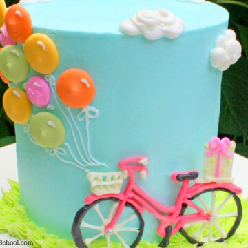 Bicycle with Balloons Cake! Free cake decorating tutorial by MyCakeSchool.com!