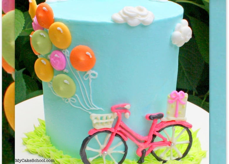 Bicycle with Balloons Cake! Free cake decorating tutorial by MyCakeSchool.com!