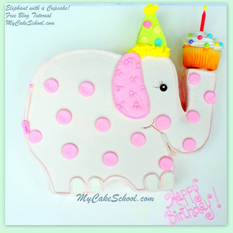 CUTE Elephant with a Cupcake Tutorial by MyCakeSchool.com! Free step by step Elephant Cake Tutorial!