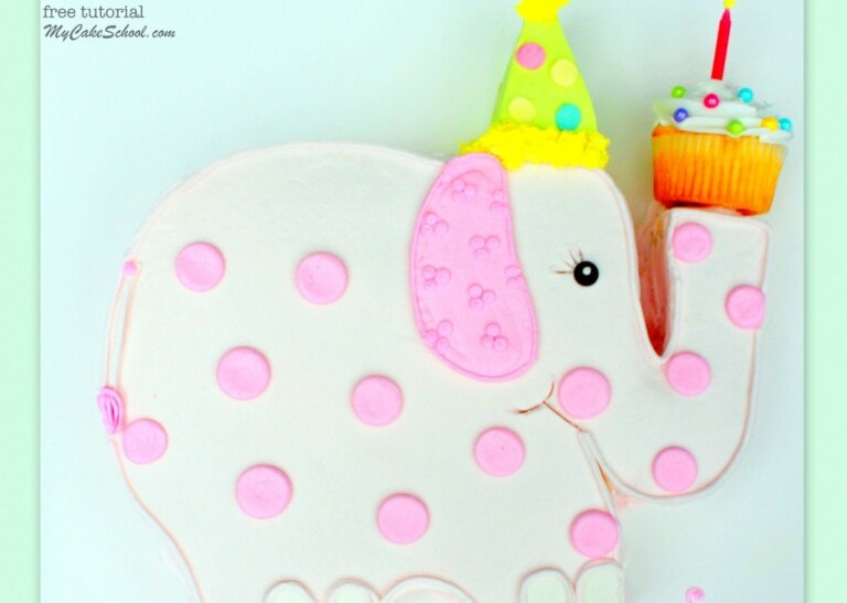 CUTE "Elephant with a Cupcake" Cake Design by MyCakeSchool.com! Free step by step cake decorating tutorial! MyCakeSchool.com Online Cake Tutorials, Cake Videos, Cake Recipes, and More!