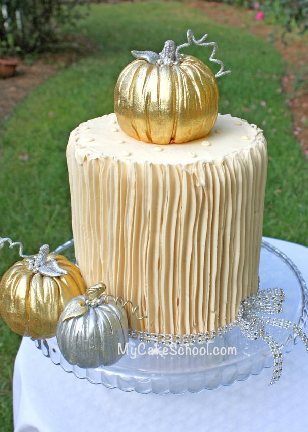 Learn to make gorgeous pumpkin cake toppers for your fall cakes! Free cake tutorial by MyCakeSchool.com!