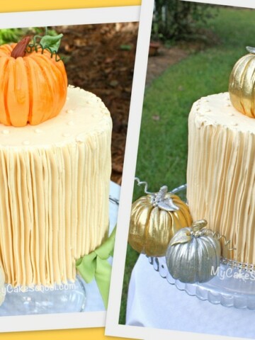 Learn to make gorgeous pumpkin cake toppers in this free fall cake tutorial by MyCakeSchool.com! We'll show you how to make both natural and gold versions!