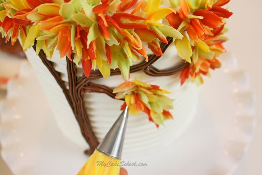 Autumn Leaves in Chocolate- Free cake decorating tutorial by MyCakeSchool.com! Online cake tutorials, cake videos, recipes, and more!