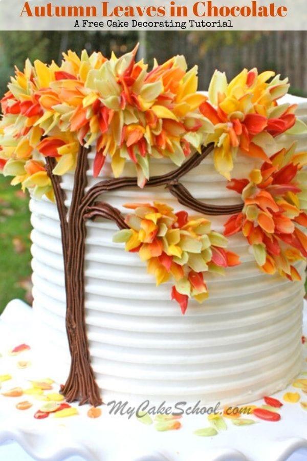 Autumn Leaves in Chocolate- A Free Cake Decorating Tutorial. This beautiful and unique cake design is perfect for fall entertaining!