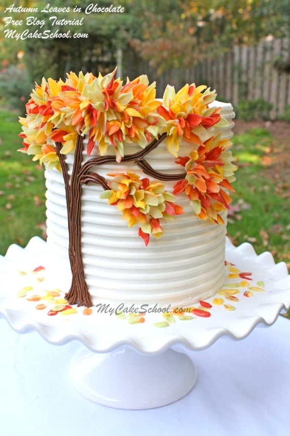 Autumn Leaves in Chocolate- Free cake decorating tutorial by MyCakeSchool.com! So simple!