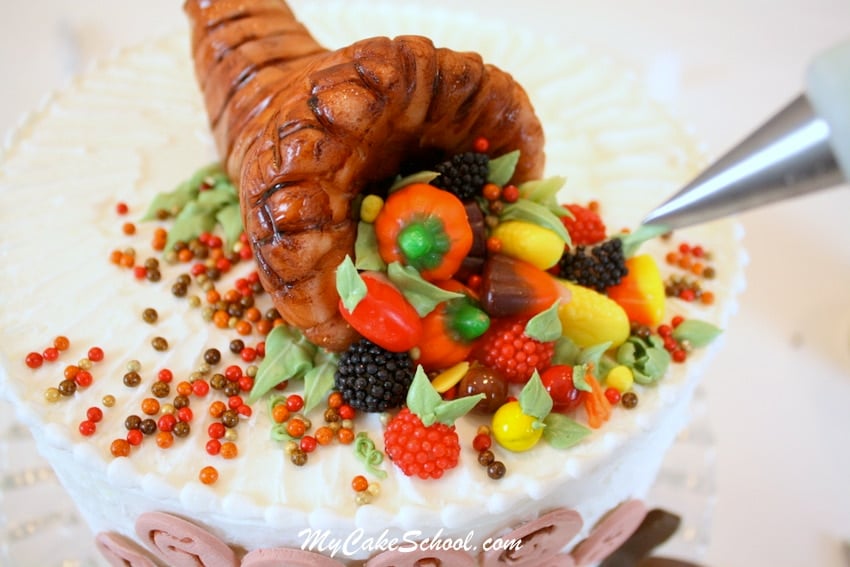Cornucopia Cake Topper Tutorial by MyCakeSchool.com! So quick, easy, and festive!