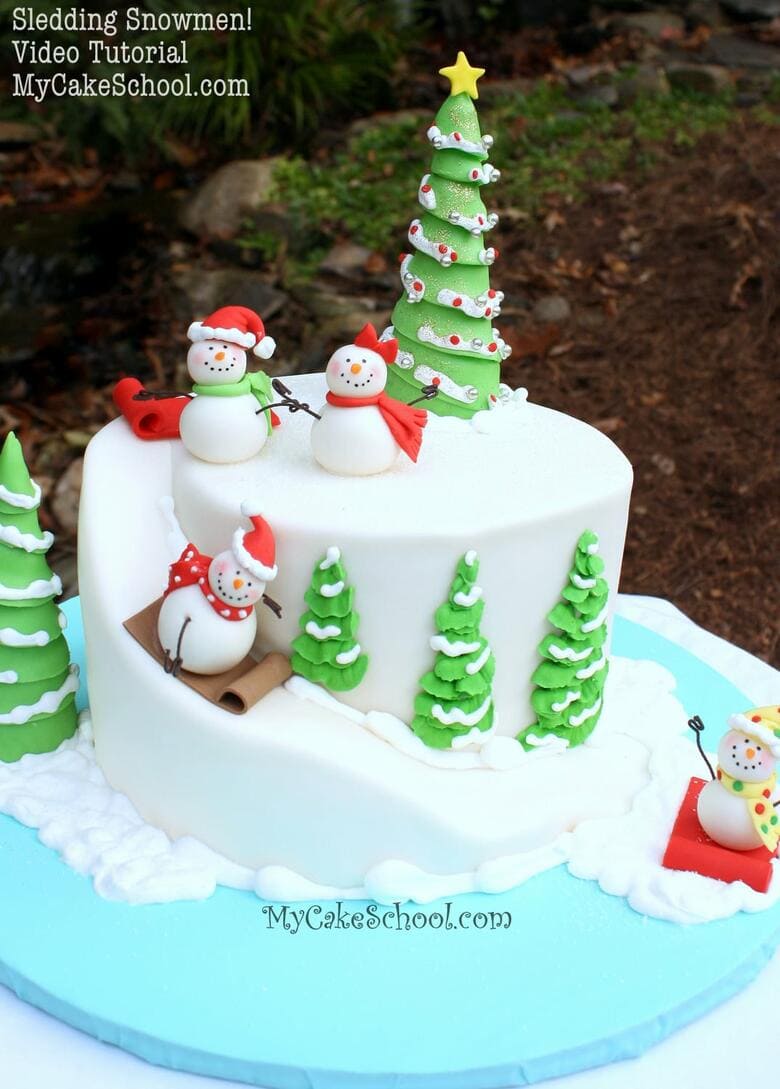 Sledding Snowmen Cake- Free Cake Decorating Video