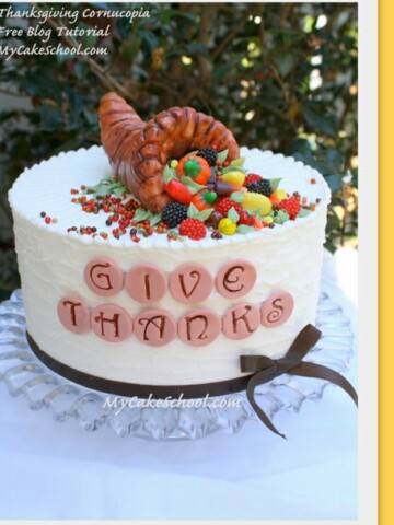 Cute Cornucopia Cake Topper Tutorial by MyCakeSchool.com! This free cake tutorial is perfect for Thanksgiving celebrations!