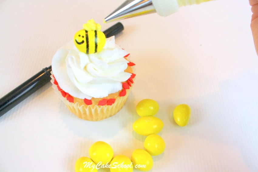 Valentine's Day Cake and Cupcake cuteness with a Bee Mine theme! Free tutorial by MyCakeSchool.com!