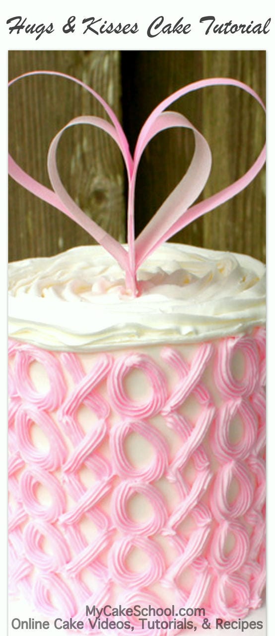 Hugs and Kisses Cake Tutorial with simple "xo" piping! Tutorial by MyCakeSchool.com. Online Cake Tutorials, Videos, and Recipes!