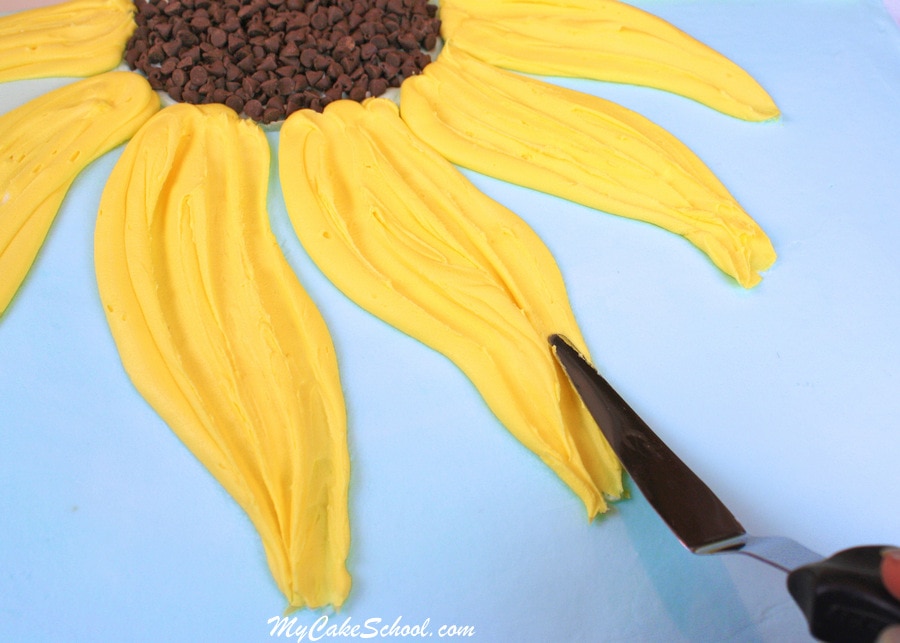 Sunflower Sheet Cake Tutorial by MyCakeSchool.com! Online cake tutorials and recipes!