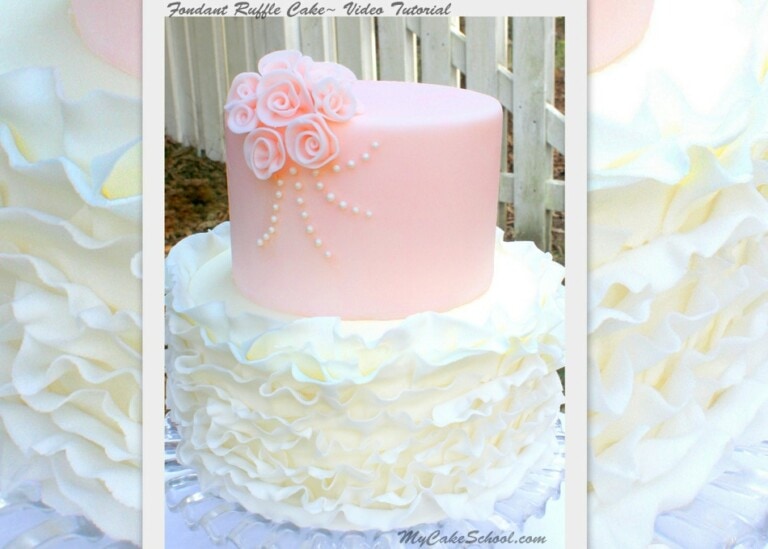Beautiful Fondant Ruffle Cake! Video tutorial by MyCakeSchool.com. Online Cake Decorating Tutorials and Recipes!