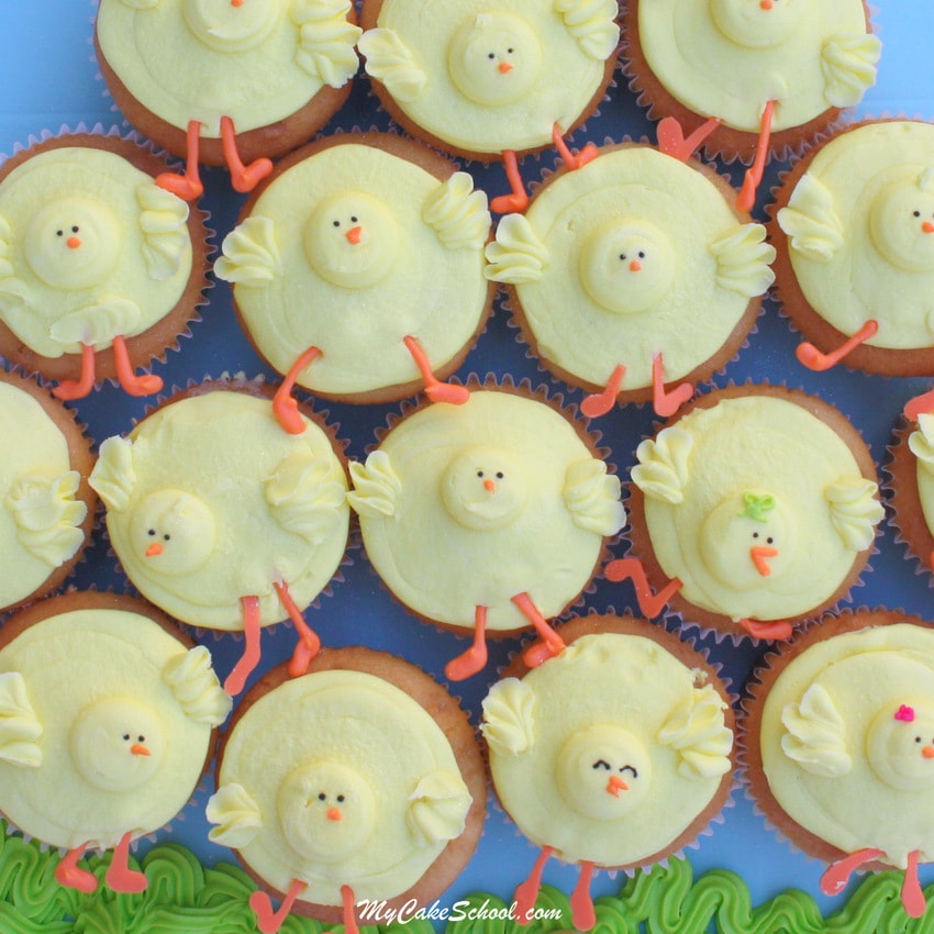 CUTE Buttercream Cupcake Chicks! From a free tutorial by MyCakeSchool.com! Online Cake Decorating Tutorials & Recipes!