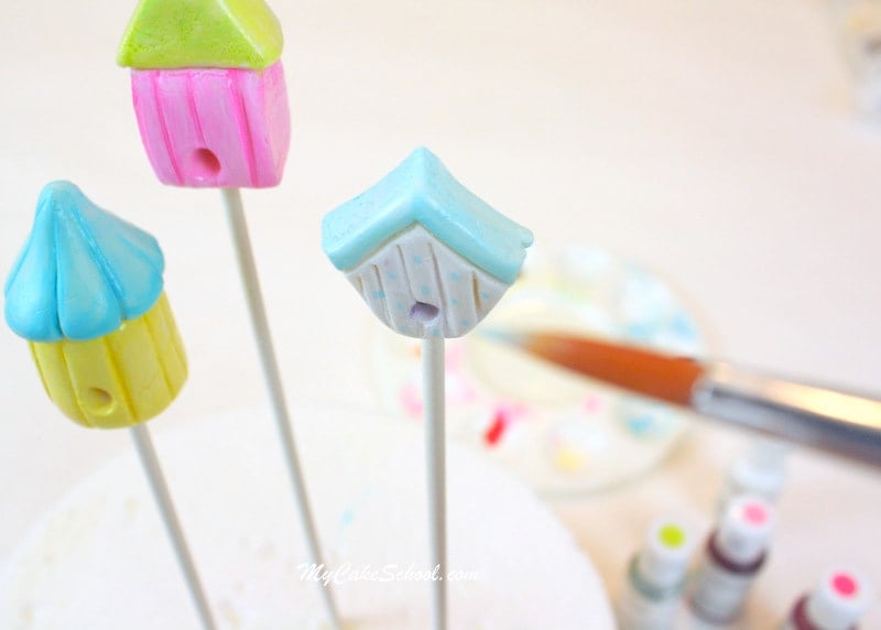 Birdhouse Cake Topper Tutorial by MyCakeSchool.com! Free step by step tutorial! SO cute and simple!