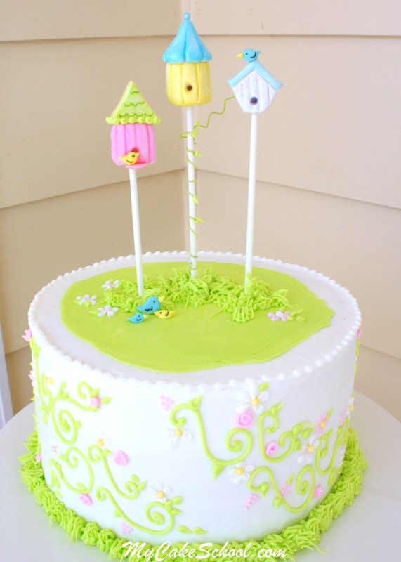 The cutest Birdhouse Cake Topper Tutorial by MyCakeSchool.com! Free cake tutorial!