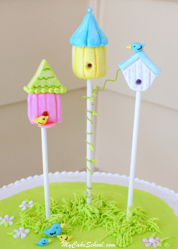 Adorable Birdhouse Cake Topper Tutorial by MyCakeSchool.com! SO cute and simple!