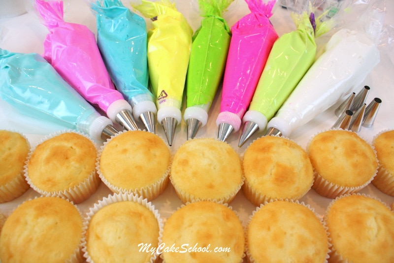 Bright and Cheerful Buttercream Cupcake Tutorial! Lilly Pulitzer Inspired. Free Tutorial by MyCakeSchool.com. Online Cake Decorating Tutorials, Videos, and Recipes! 