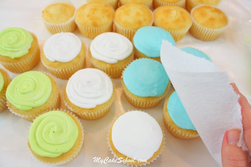 Bright and Cheerful Buttercream Cupcake Tutorial! Lilly Pulitzer Inspired. Free Tutorial by MyCakeSchool.com. Online Cake Decorating Tutorials, Videos, and Recipes! 