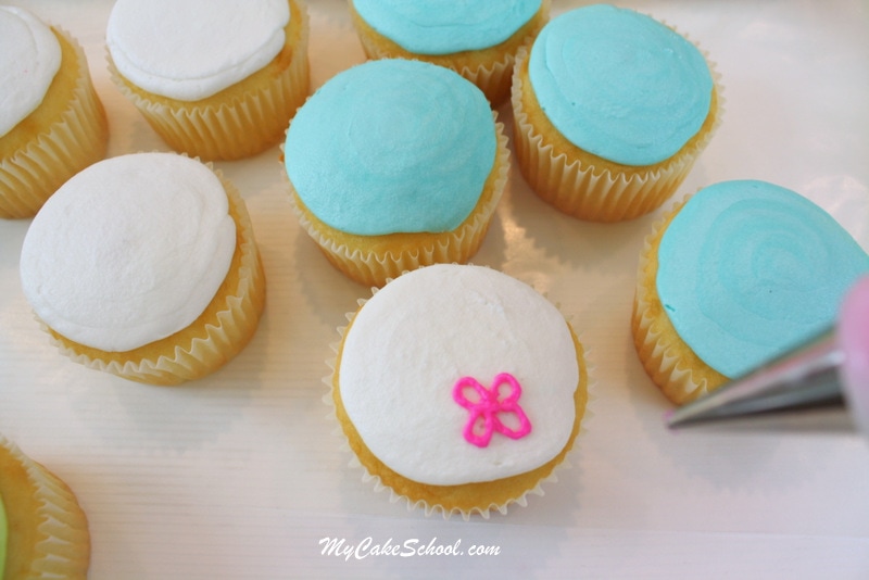 Bright and Cheerful Buttercream Cupcake Tutorial! Lilly Pulitzer Inspired. Free Tutorial by MyCakeSchool.com. Online Cake Decorating Tutorials, Videos, and Recipes! 