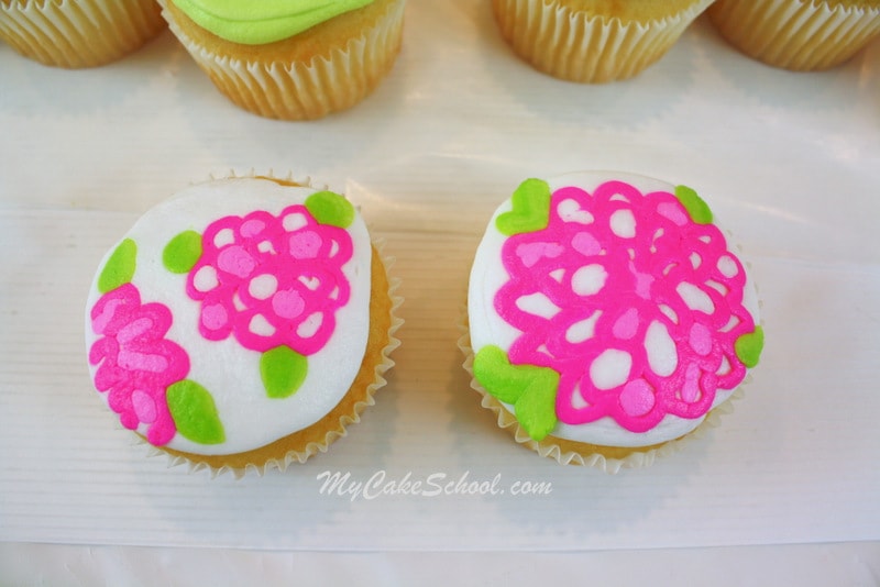 Bright and Cheerful Buttercream Cupcake Tutorial! Lilly Pulitzer Inspired. Free Tutorial by MyCakeSchool.com. Online Cake Decorating Tutorials, Videos, and Recipes! 