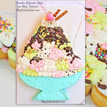 Learn to make an ice cream sundae pull-apart cupcake cake in tis MyCakeSchool.com free cake tutorial!