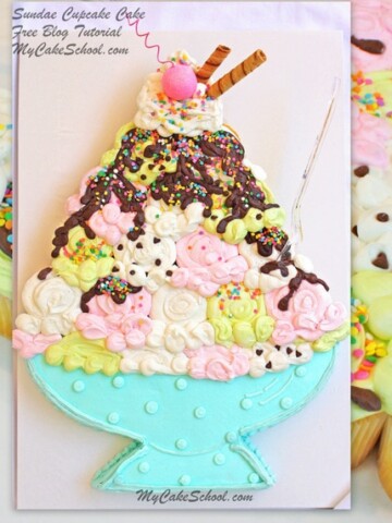 Learn to make an ice cream sundae pull-apart cupcake cake in tis MyCakeSchool.com free cake tutorial!