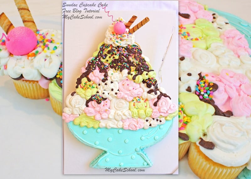 Learn to make an ice cream sundae pull-apart cupcake cake in tis MyCakeSchool.com free cake tutorial!