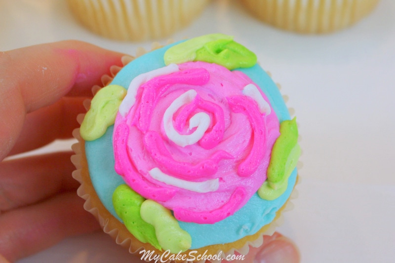 Bright and Cheerful Buttercream Cupcake Tutorial! Lilly Pulitzer Inspired. Free Tutorial by MyCakeSchool.com. Online Cake Decorating Tutorials, Videos, and Recipes! 