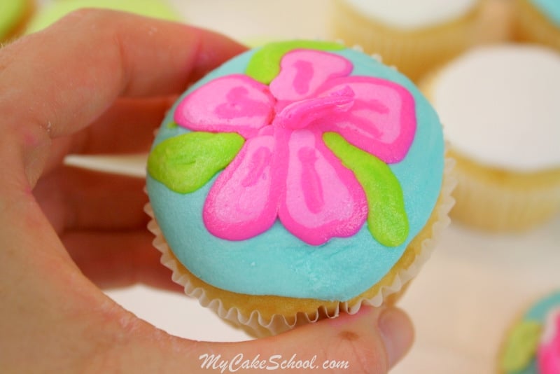 Bright and Cheerful Buttercream Cupcake Tutorial! Lilly Pulitzer Inspired. Free Tutorial by MyCakeSchool.com. Online Cake Decorating Tutorials, Videos, and Recipes! 