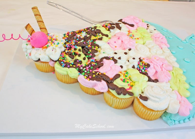 Ice Cream Sundae Pull-Apart Cupcake Cake! Free Tutorial by MyCakeSchool.com!