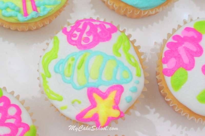 Bright and Cheerful Buttercream Cupcake Tutorial! Lilly Pulitzer Inspired. Free Tutorial by MyCakeSchool.com. Online Cake Decorating Tutorials, Videos, and Recipes! 