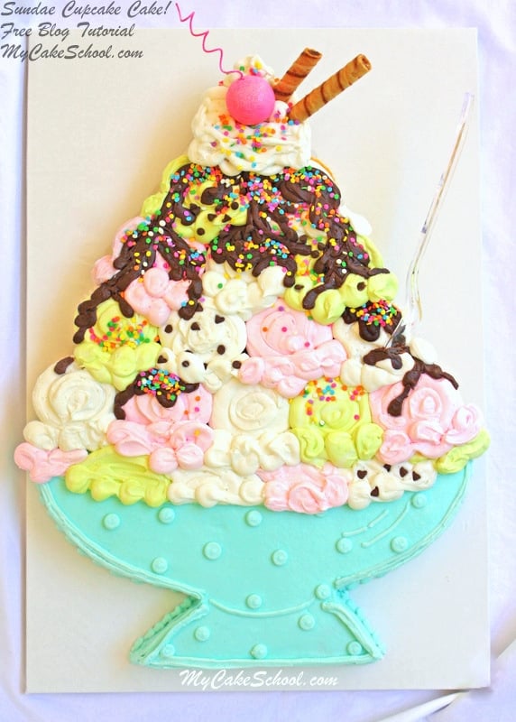Sundae Cupcake Cake Tutorial by MyCakeSchool.com! Everyone loves this EASY step by step cupcake tutorial for summer! Online cake tutorials, recipes, and more!