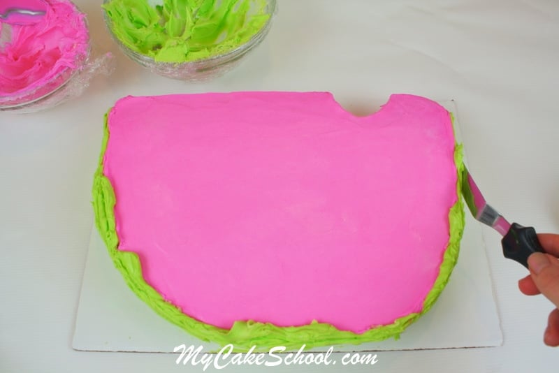 Adorable Watermelon Cake Tutorial by MyCakeSchool.com! This simple sheet cake design is SO easy and perfect for summer parties!