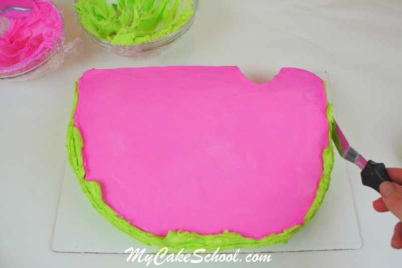 Adorable Watermelon Cake Tutorial by MyCakeSchool.com! This simple sheet cake design is SO easy and perfect for summer parties!