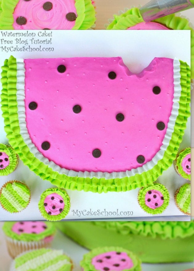 Simple Watermelon Cake & Cupcake Tutorial by MyCakeSchool.com!