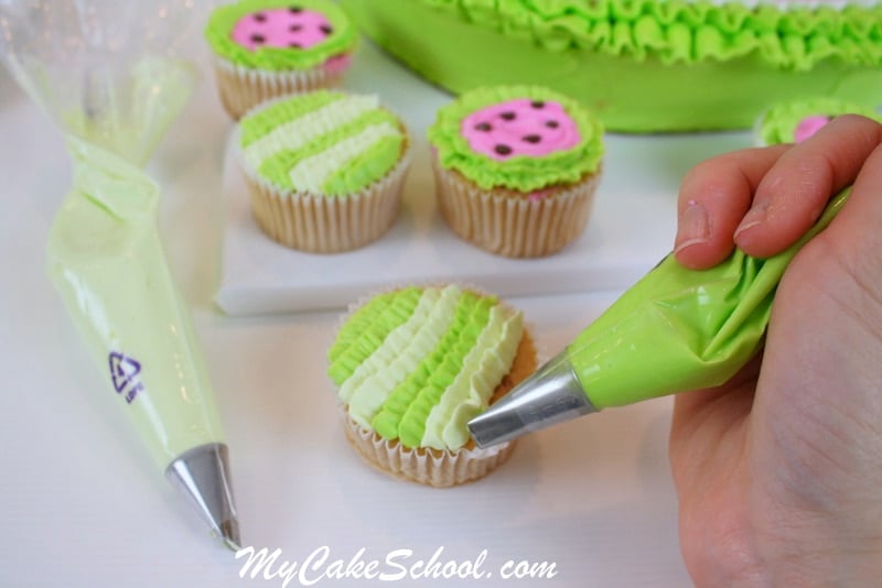 Adorable Watermelon Cake and Cupcakes in Buttercream! Free Step by Step cake and cupcake tutorial by My Cake School!