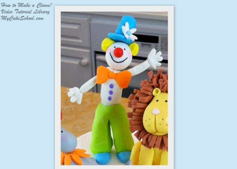 How to Make a Gum Paste Clown Cake Topper in this MyCakeSchool.com video tutorial.
